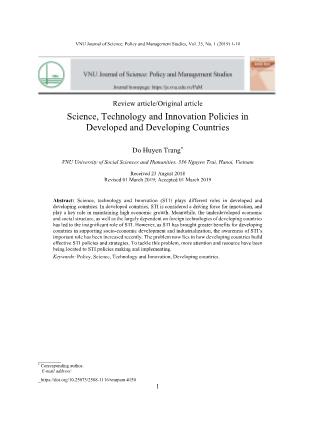 Nghiên cứu so sánh chính sách khoa học, công nghệ và đổi mới của các nước phát triển và đang phát triển