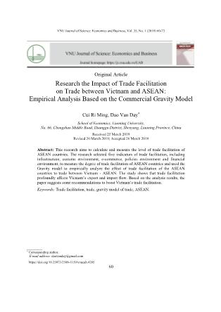 Nghiên cứu tác động của thuận lợi hóa thương mại đến thương mại Việt Nam - ASEAN: Phân tích thực chứng dựa trên mô hình trọng lực