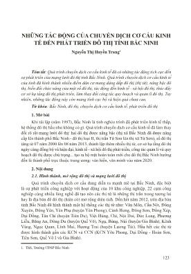 Những tác động của chuyển dịch cơ cấu kinh tế đến phát triển đô thị tỉnh Bắc Ninh