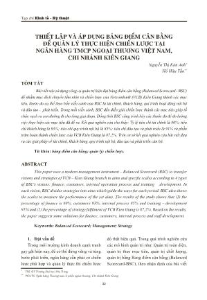 Thiết lập và áp dụng bảng điểm cân bằng để quản lý thực hiện chiến lược tại ngân hàng TMCP ngoại thương Việt Nam, chi nhánh Kiên Giang