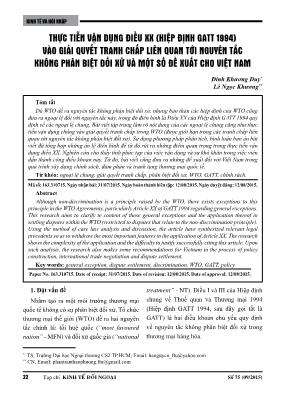 Thực tiễn vận dụng điều XX (Hiệp định GATT 1994) vào giải quyết tranh chấp liên quan tới nguyên tắc không phân biệt đối xử và một số đề xuất cho Việt Nam