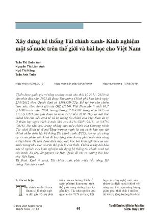 Xây dựng hệ thống Tài chính xanh - Kinh nghiệm một số nước trên thế giới và bài học cho Việt Nam