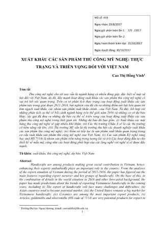 Xuất khẩu các sản phẩm thủ công mỹ nghệ: Thực trạng và triển vọng đối với Việt Nam