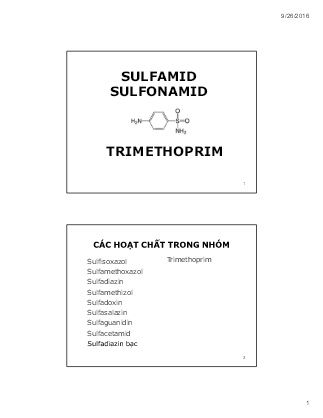 Bài giảng Dược lý 2 - Kháng sinh Sulfamid Sulfonamid