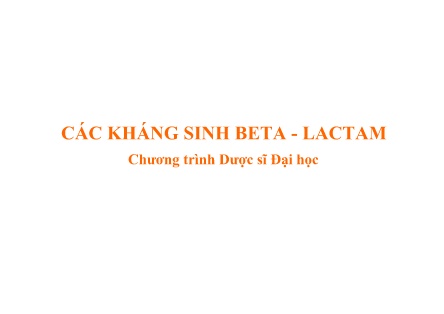 Bài giảng Dược lý 2 - Phần 2: Các kháng sinh Beta-Lactam (Chương trình Dược sĩ Đại học)