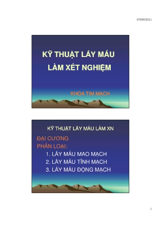Bài giảng Kỹ thuật lấy máu làm xét nghiệm (Khoa Tim Mạch)