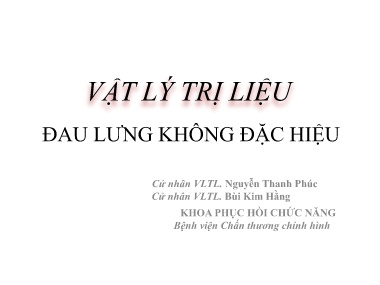 Bài giảng Vật lý trị liệu - Đau lưng không đặc hiệu
