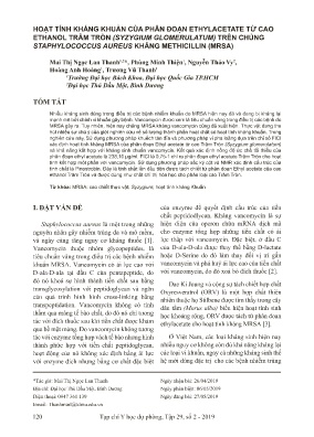 Hoạt tính kháng khuẩn của phân đoạn Ethylacetate từ cao Ethanol trâm tròn (Syzygium glomerulatum) trên chủng Staphylococcus Aureus kháng Methicillin (Mrsa)
