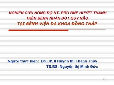 Nghiên cứu nồng độ NT - Pro BNP huyết thanh trên bệnh nhân đột quỵ não tại Bệnh viện đa khoa Đồng Tháp