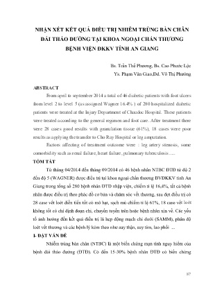 Nhận xét kết quả điều trị nhiễm trùng bàn chân đái tháo đường tại Khoa ngoại Chấn thương Bệnh viện ĐKKV tỉnh An Giang