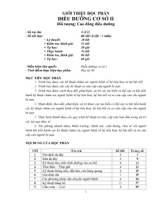 Tài liệu Điều dưỡng cơ sở II (Cao đẳng Điều dưỡng)