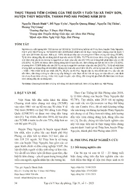 Thực trạng tiêm chủng của trẻ dưới 1 tuổi tại xã Thủy Sơn, huyện Thủy Nguyên, Thành phố Hải Phòng năm 2019